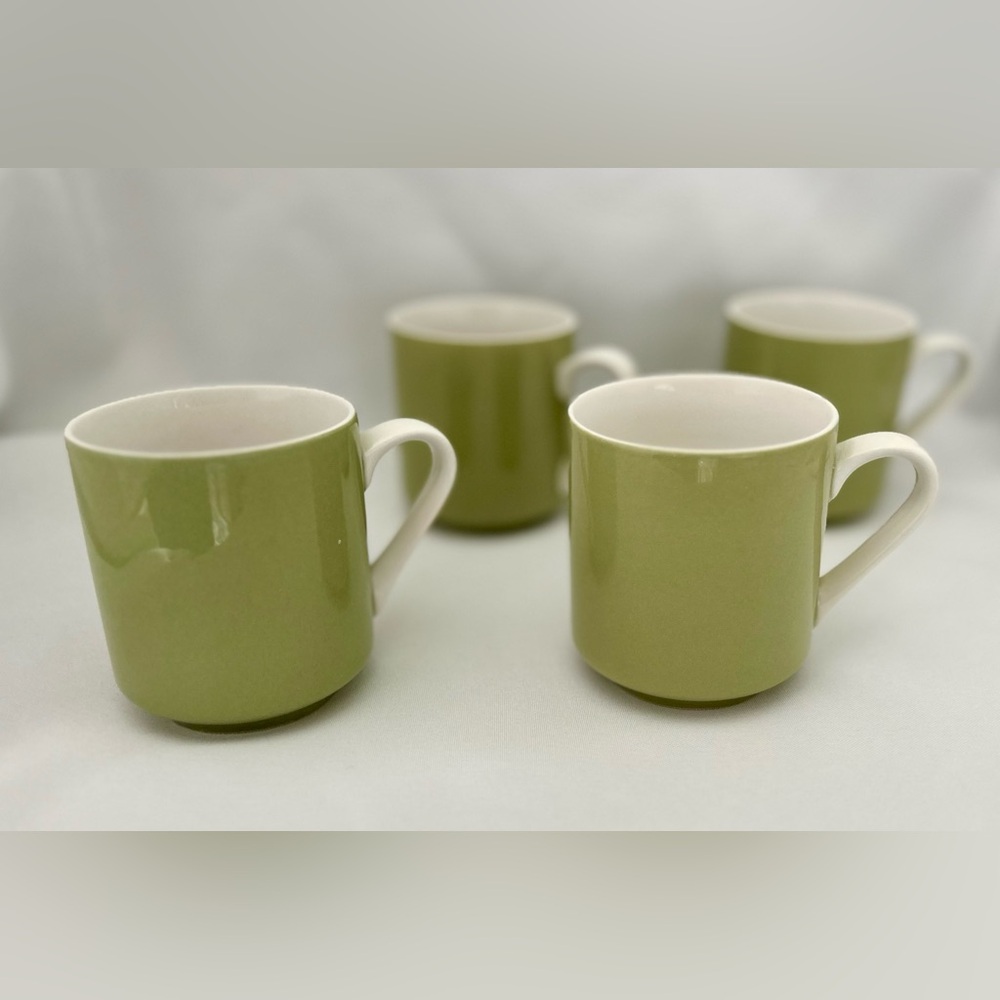 4 VINTAGE MIKASA Jonas Roberts CERA-STONE Avocado Green Coffee Tea Mug Cup Japan